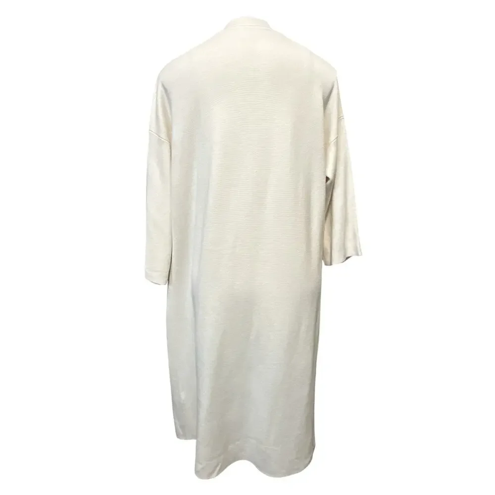 Eileen Fisher Silk Organic Cotton Interlock Long Cardigan Ivory PocketsLarge
